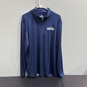 Fanatics Seattle Seahawks Navy Blue Quarter Zip Pullover Long Sleeve Shirt XL